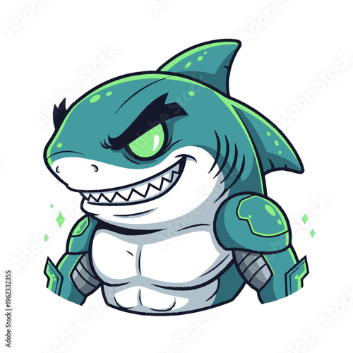 Cartoon Shark Character with Robot Armor.