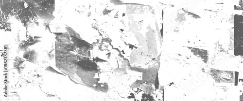 Grayscale textured abstract background with torn paper layers and subtle grunge