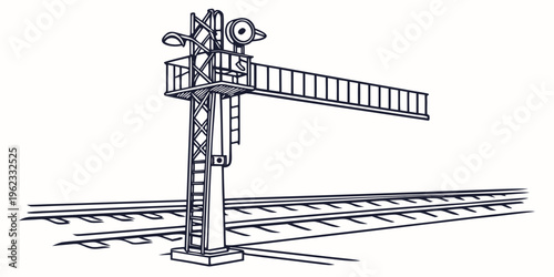 Railway gate with signal light on railroad tracks