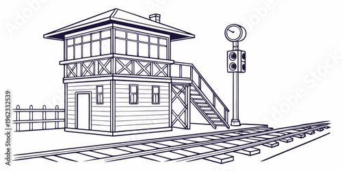 A small wooden train station with a clock tower