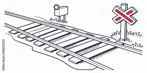 Railway crossing with tracks and warning sign
