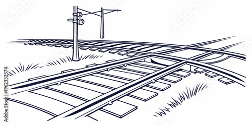 Railway tracks with a switch and signal