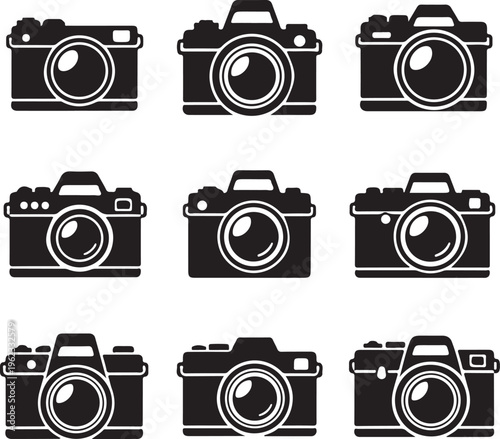 Photo camera silhouettes icon set. Black icons.