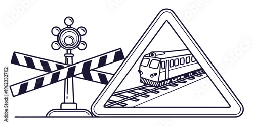 Railway crossing warning sign with train