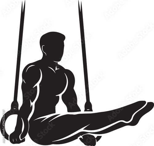 gymnast, gymnastics, gymnast rings, rings exercise, male gymnast, athlete, fitness, sports, workout, strength training, body control, calisthenics, gymnastic rings, athlete silhouette, sports silhouet