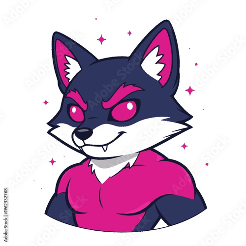 Cartoon Wolf Character with Pink Eyes.