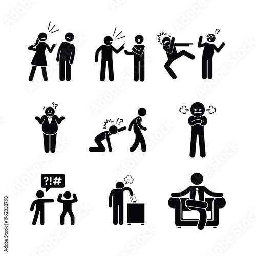 Stressful workplace and office conflict illustrations