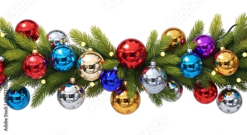 Colorful skull ornaments on a christmas garland isolated on transparent background
