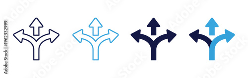 Flexibility icon set. Directional arrows icon. Vector illustration. Set of directional arrows indicating multiple pathway choices and road junction