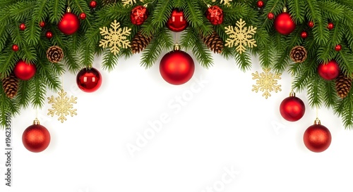 Christmas ornaments and pine isolated on transparent background