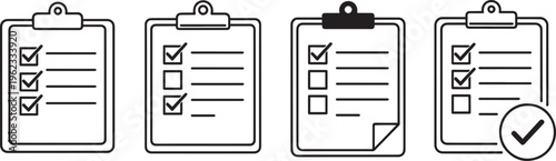 Clipboard with checklist icon in flat style, todo list document, survey form, agreement, planning.