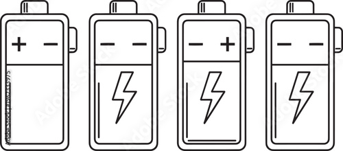 Electric battery icons set outline simple digital power energy cell symbols isolated.
