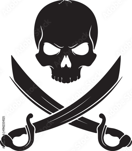 Pirate sign. Skull with crossed swords. Vector.