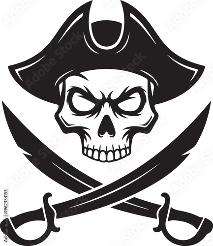 Pirate sign. Skull with crossed swords. Vector.