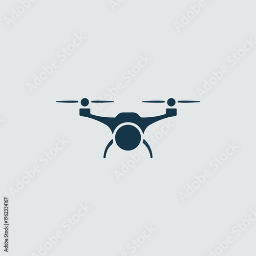 Dark blue drone icon on light gray background quadcopter