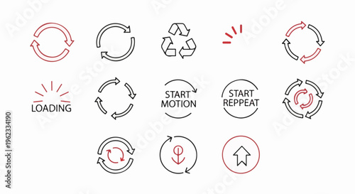 Collection of circular arrow icons representing refresh, repeat, loading, and start actions