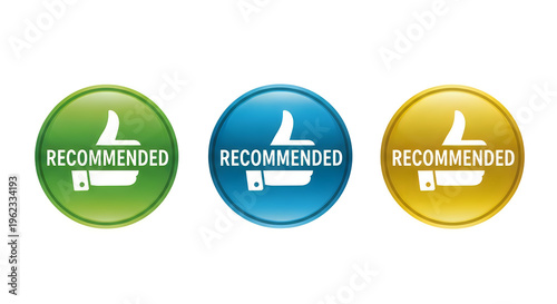 Three colorful recommended badge icons with thumbs-up symbols