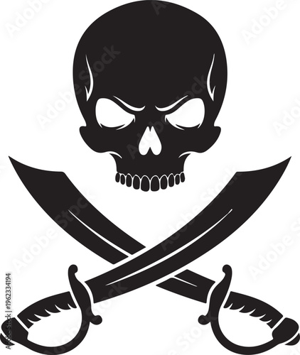 Pirate sign. Skull with crossed swords. Vector.