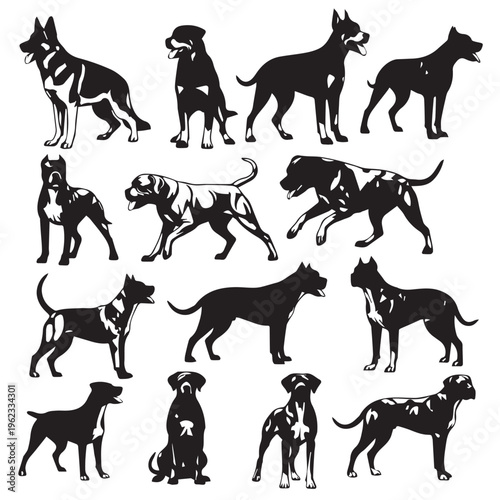 Set of dog and horse silhouettes in vector illustration style