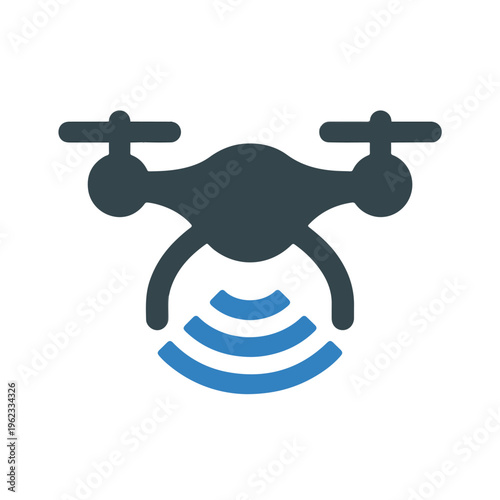 Drone icon with signal waves quadcopter aerial vehicle