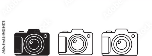 Set of camera icons, photographic and video devices symbols in black and outline, vector.