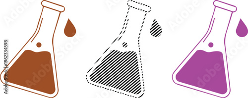 Vector assortment of flasks with colorful chemical liquids for science