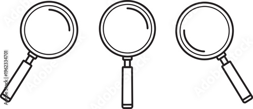 Set of vector magnifying glass icons, search, zoom, find, investigate, discover, explore.