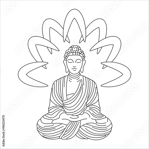 Happy Vesak day, buddhist holiday. Flowers and leaves of lotus, Symbol of peace, meditation, enlightenment. simple line vector