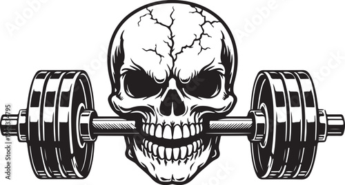 Skull Biting Barbell – Strong Fitness Vector Artwork
Bodybuilding Skull Logo – Powerlifting Gym Illustration