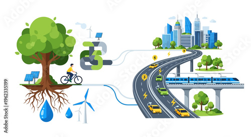 Sustainable Urban Living: Green Energy Powers Smart City Infrastructure with Eco-Friendly Transport