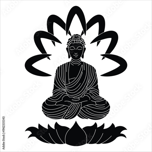 Happy Vesak day, buddhist holiday. Flowers and leaves of lotus, Symbol of peace, meditation, enlightenment. simple solid vector illustration
