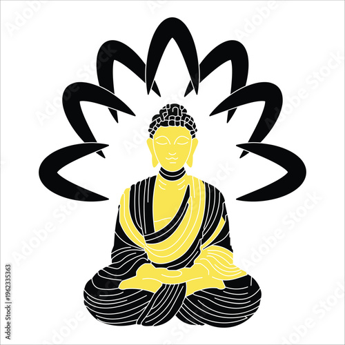 Happy Vesak day, buddhist holiday. Flowers and leaves of lotus, Symbol of peace, meditation, enlightenment. simple solid vector illustration