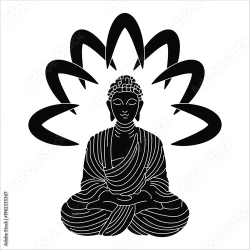 Happy Vesak day, buddhist holiday. Flowers and leaves of lotus, Symbol of peace, meditation, enlightenment. simple solid vector illustration