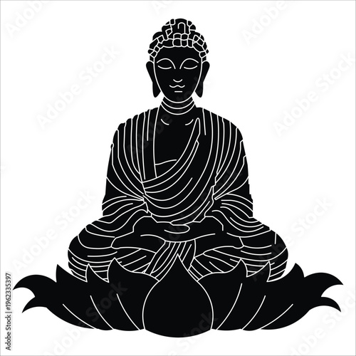 Happy Vesak day, buddhist holiday. Flowers and leaves of lotus, Symbol of peace, meditation, enlightenment. simple solid vector illustration