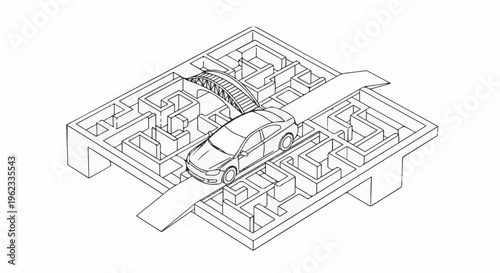 Car navigating a maze with a bridge