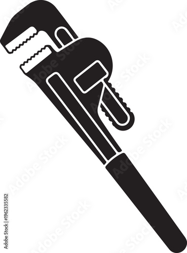 Plumber wrench. Pipe repair tool black icon