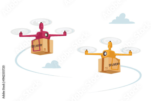 Two delivery drones carrying packages in the sky shipping