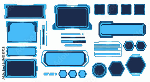 Collection of futuristic UI elements and digital interfaces