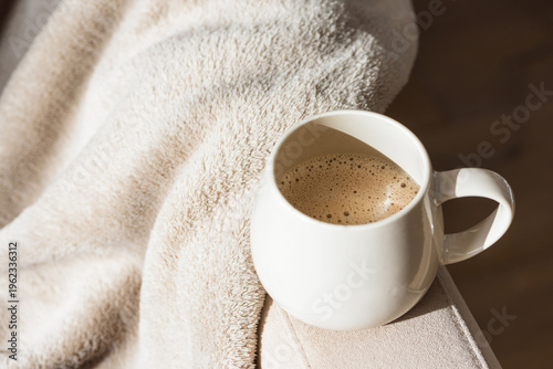 Cuadro en lienzo Cozy Sofa with Blanket and Coffee Mug. Relaxed Home Atmosphere