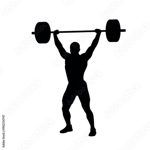 Silhouette of a Weightlifter Lifting a Barbell Overhead