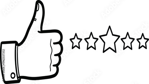 Thumbs up with five star rating symbol