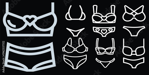 Vector collection of lingerie outlines: bras and underwear for fashion design