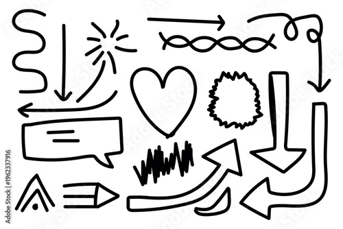 Collection of hand drawn arrows and symbols