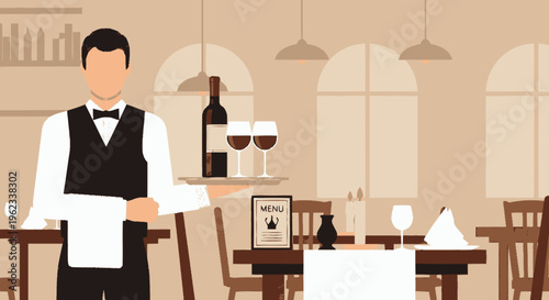 Professional waiter serving wine in a restaurant setting.