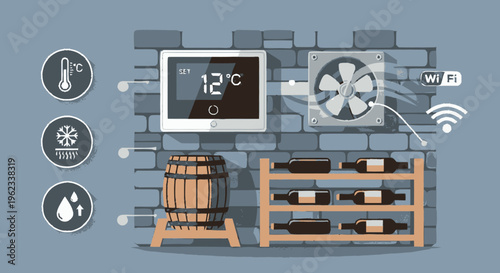 Smart Wine Cellar Climate Control System Illustration.