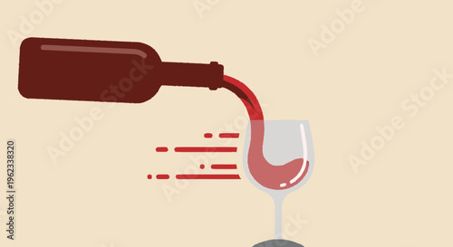 Red Wine Pouring From Bottle Into Glass.