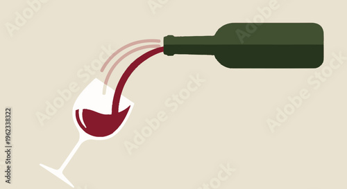 Red Wine Pouring From Bottle Into Glass.