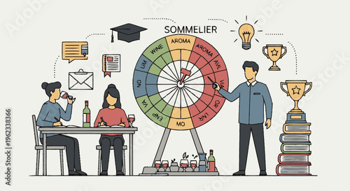 Sommelier Training Wheel and Wine Tasting Experience.