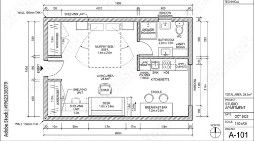 Detailed architectural blueprint of a modern house floor plan with measurements and labels