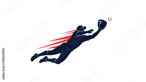 Dynamic silhouette illustration of a baseball player diving to catch a ball, embodying athleticism, speed, and competitive spirit in sports.